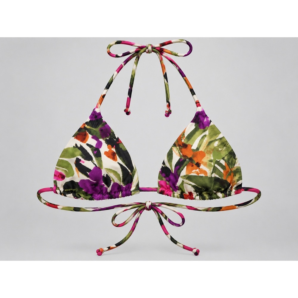 Shade & Shore Tropical Floral Triangle Bikini Top S NWT String Swim